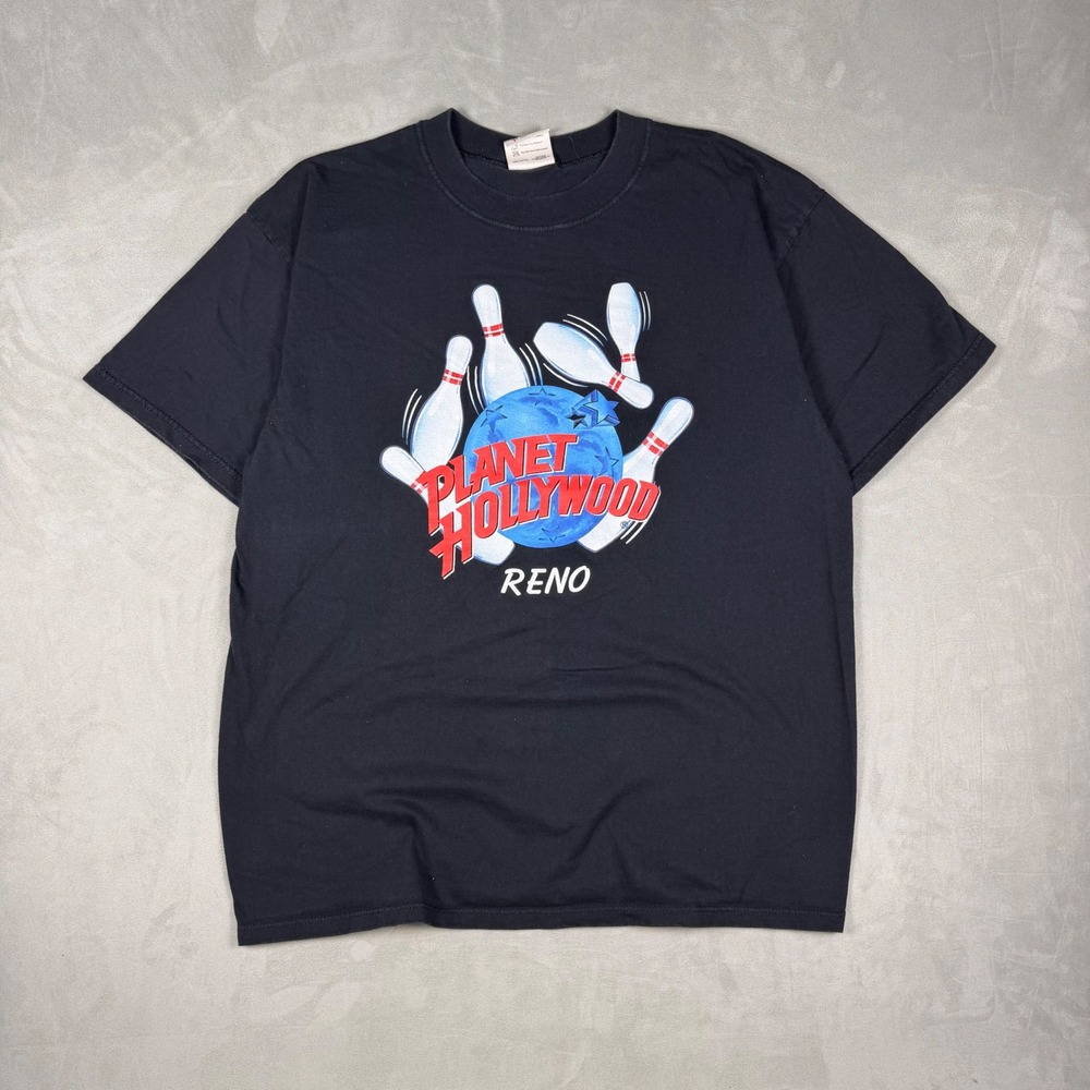 90s Mens Planet Hollywood Reno Bowling Graphic T-Shirt Large